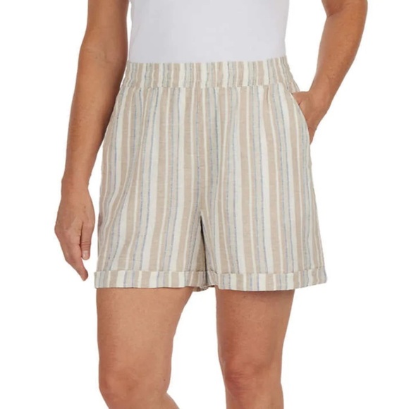 Frank & Oak Pants - Frank by Frank & Oak Linen Striped High-Waisted Shorts